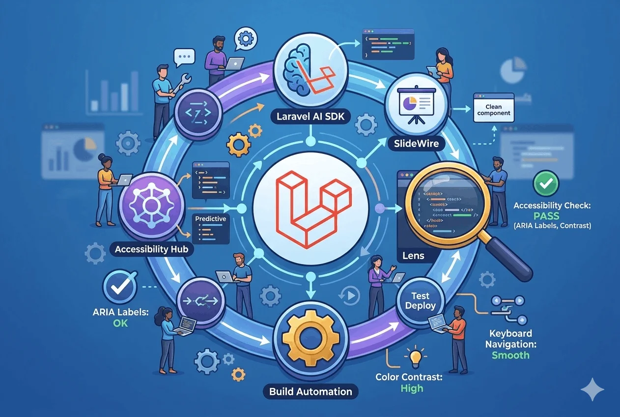 Image d'illustration pour Laravel 13, Laravel AI SDK, SlideWire, Lens Accessibility Tool, and New Developer Workflows
